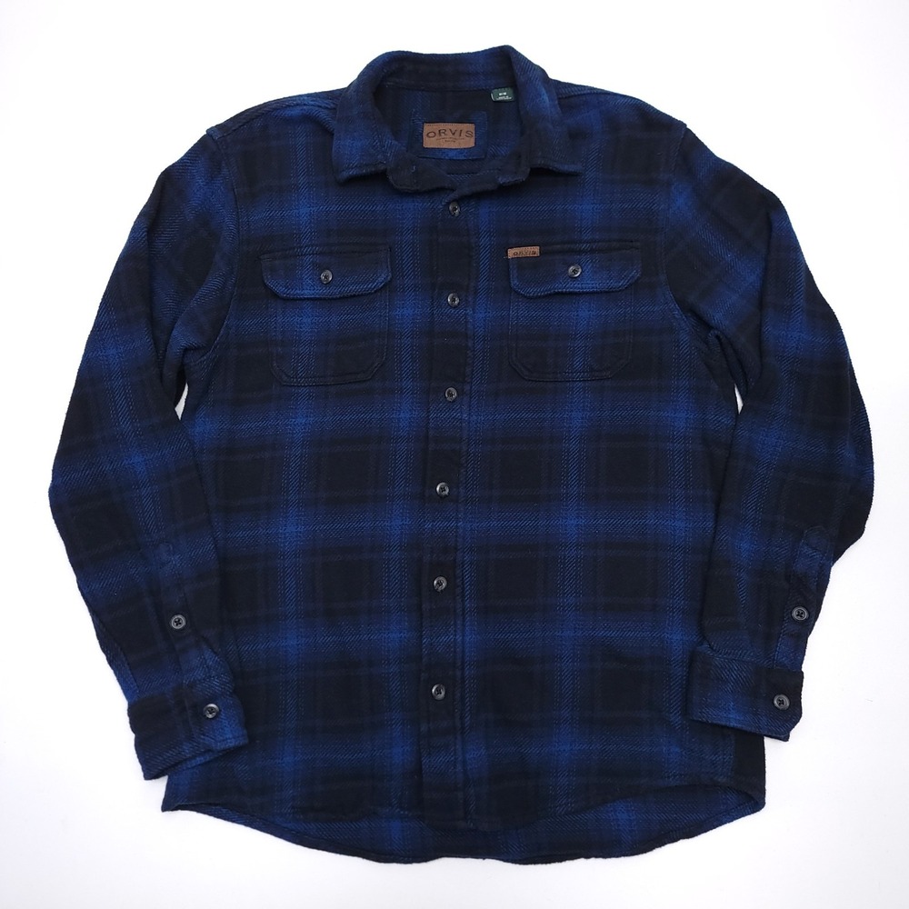 Orvis Classic Collection Mens Blue Black Plaid Flannel Shirt Jacket Size M